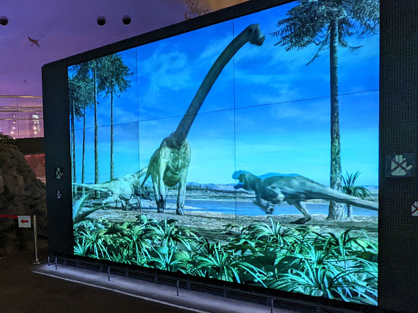 恐竜が映し出されているスクリーン
